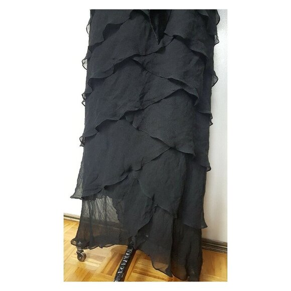 TADASHI Shoji vintage silk maxi black tiered ruffle halter cocktail dress gown - Picture 11 of 12